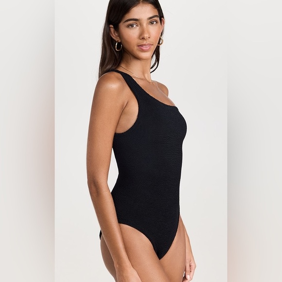 Hunza G Nancy Swimsuit Black One Shoulder Bikini Crinkle Noir Bodysuit Rare - Picture 2 of 16